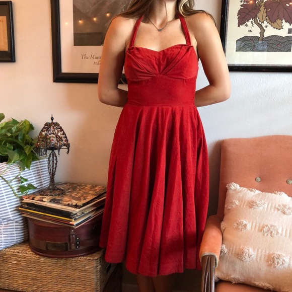 red vintage style corduroy dress - Picture 2 of 13